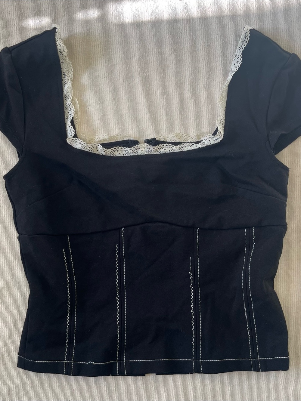 Forever 21 Black Lace-Trim Square Neck Crop Top